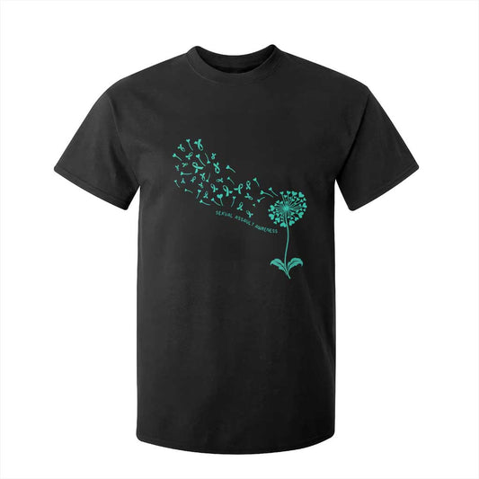 Sexual Assault Prevention Support T Shirt For Kid Teal Dandelion Ribbons