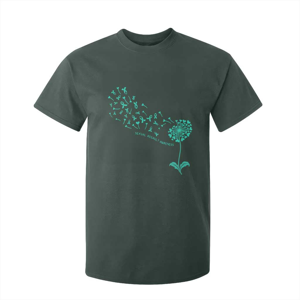 Sexual Assault Prevention Support T Shirt For Kid Teal Dandelion Ribbons