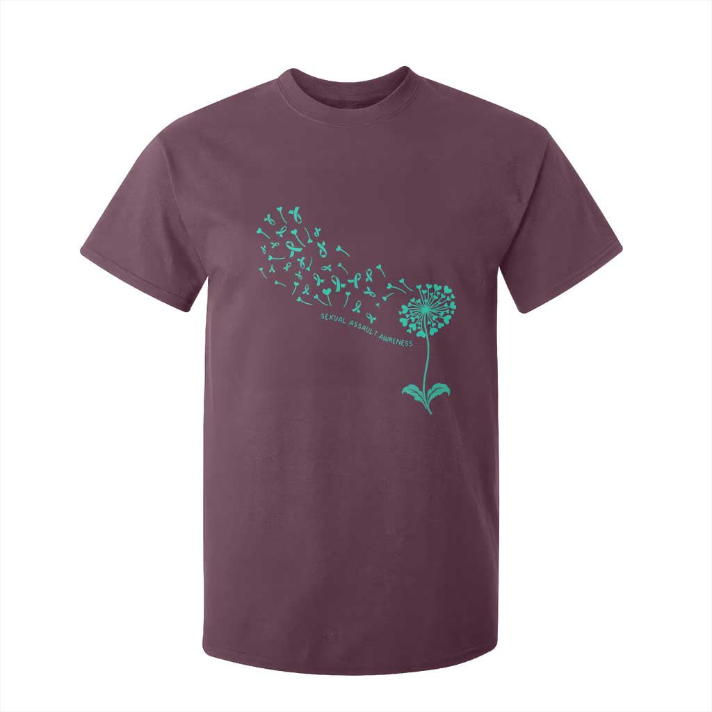 Sexual Assault Prevention Support T Shirt For Kid Teal Dandelion Ribbons