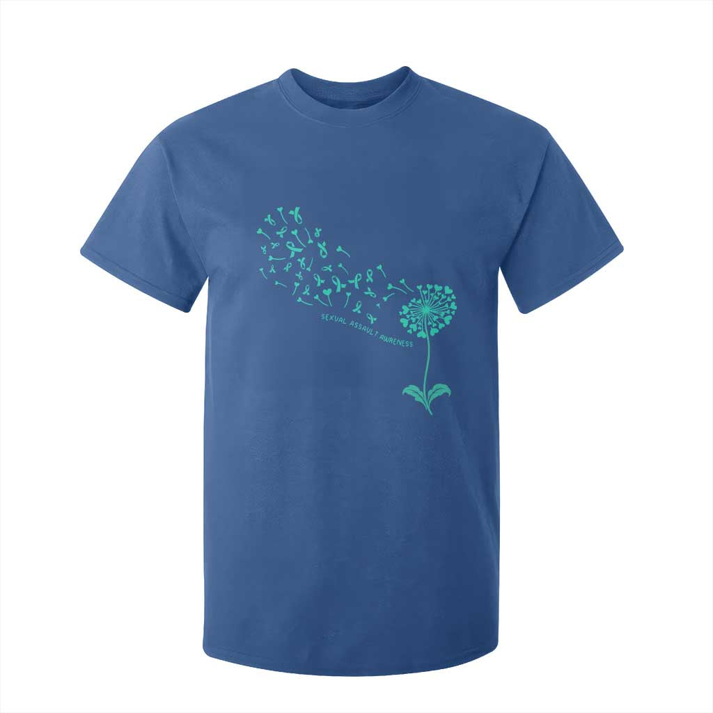 Sexual Assault Prevention Support T Shirt For Kid Teal Dandelion Ribbons