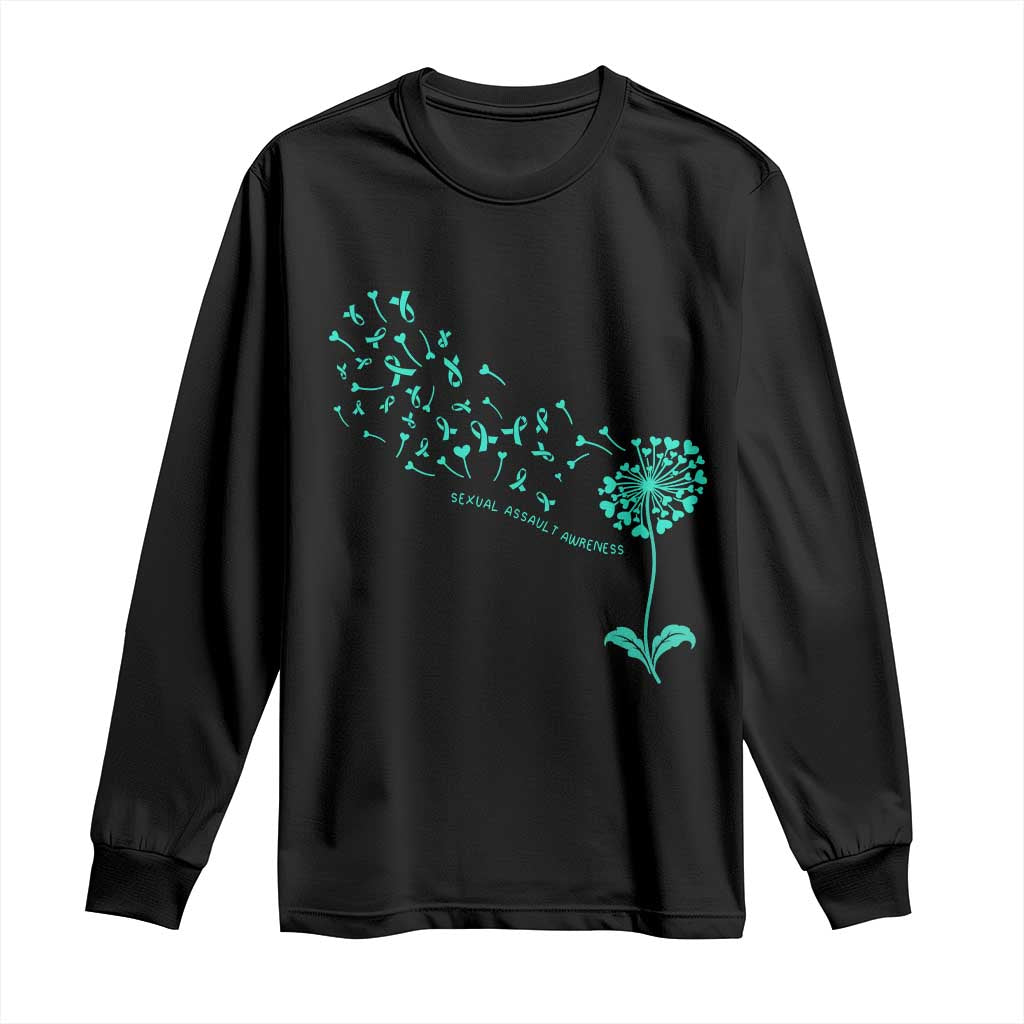 Sexual Assault Prevention Support Long Sleeve Shirt Teal Dandelion Ribbons