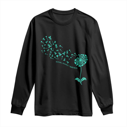 Sexual Assault Prevention Support Long Sleeve Shirt Teal Dandelion Ribbons