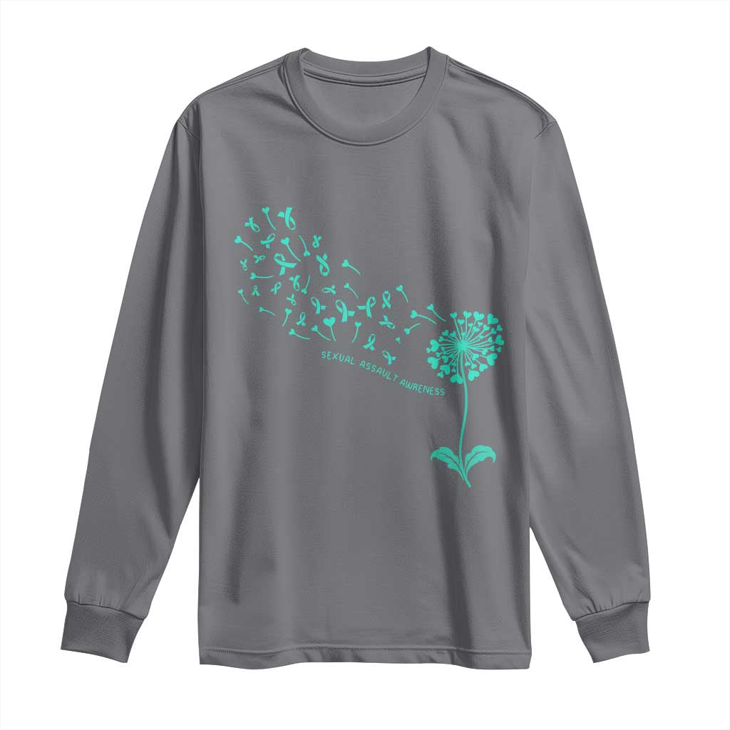 Sexual Assault Prevention Support Long Sleeve Shirt Teal Dandelion Ribbons