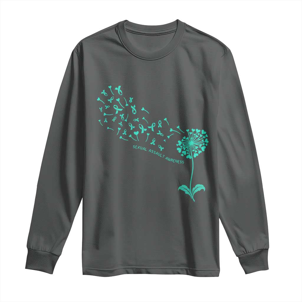 Sexual Assault Prevention Support Long Sleeve Shirt Teal Dandelion Ribbons