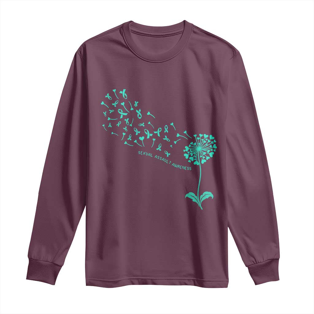 Sexual Assault Prevention Support Long Sleeve Shirt Teal Dandelion Ribbons