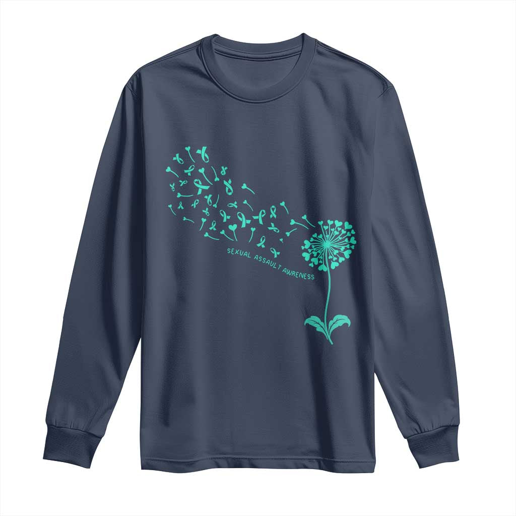 Sexual Assault Prevention Support Long Sleeve Shirt Teal Dandelion Ribbons