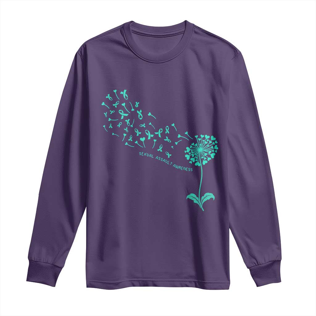 Sexual Assault Prevention Support Long Sleeve Shirt Teal Dandelion Ribbons