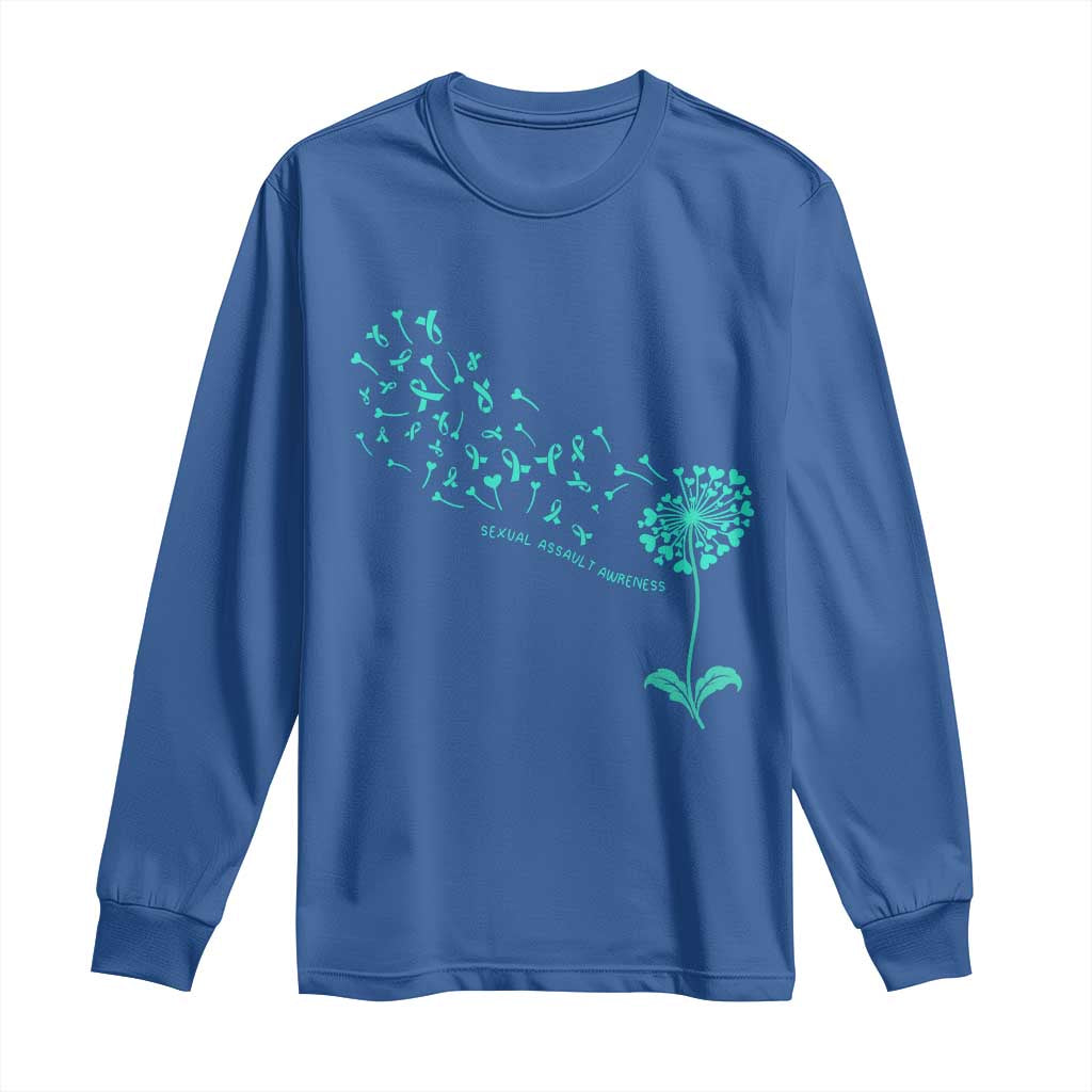 Sexual Assault Prevention Support Long Sleeve Shirt Teal Dandelion Ribbons