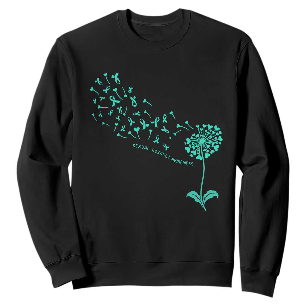Sexual Assault Prevention Support Sweatshirt Teal Dandelion Ribbons