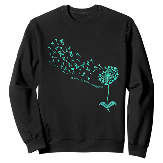 Sexual Assault Prevention Support Sweatshirt Teal Dandelion Ribbons