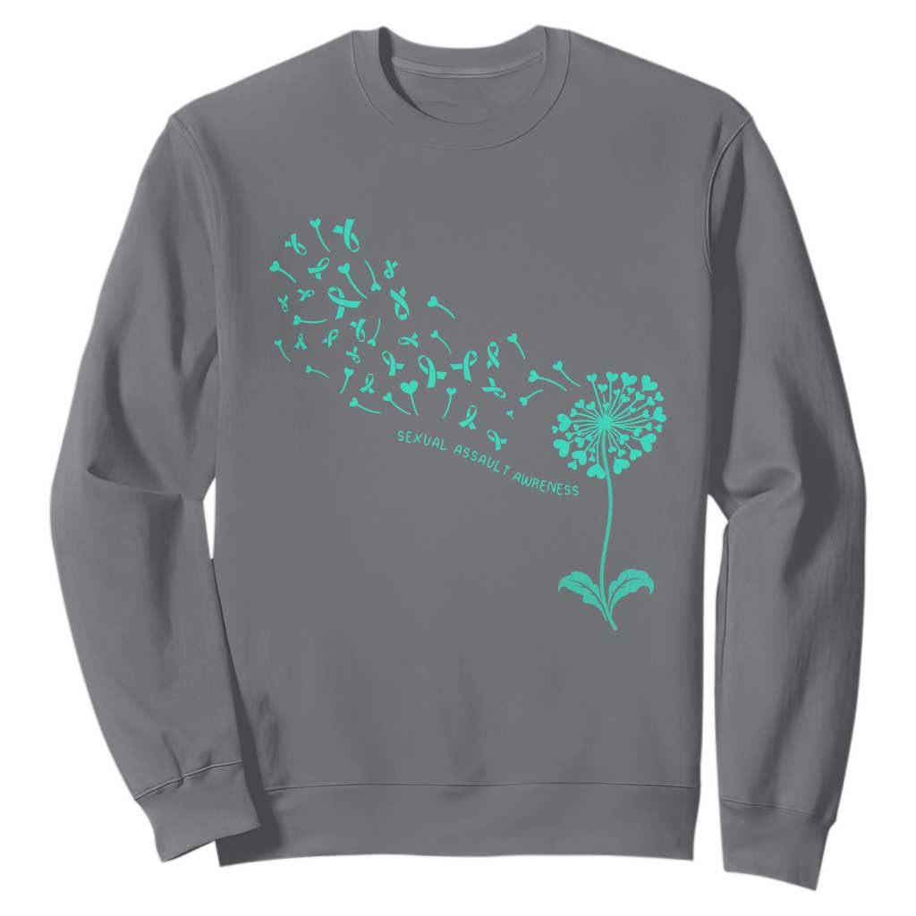 Sexual Assault Prevention Support Sweatshirt Teal Dandelion Ribbons
