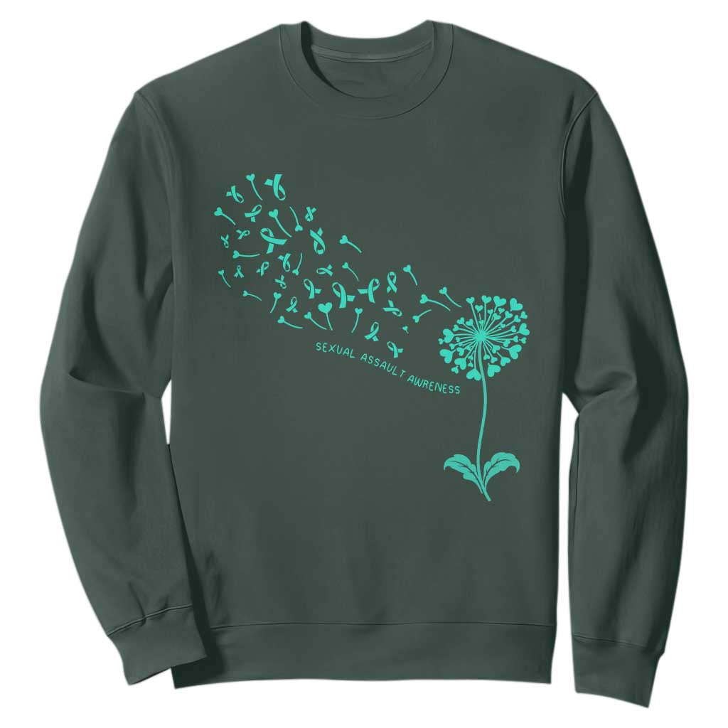 Sexual Assault Prevention Support Sweatshirt Teal Dandelion Ribbons