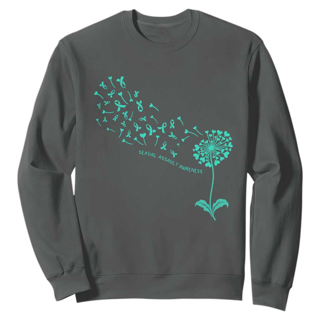 Sexual Assault Prevention Support Sweatshirt Teal Dandelion Ribbons