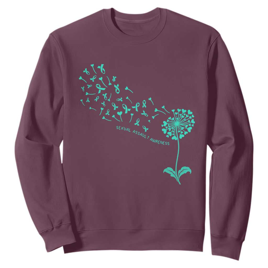 Sexual Assault Prevention Support Sweatshirt Teal Dandelion Ribbons