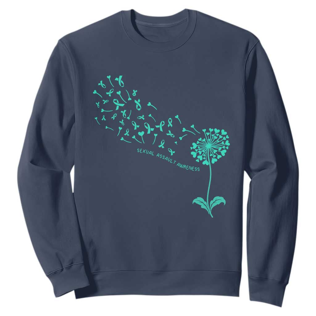 Sexual Assault Prevention Support Sweatshirt Teal Dandelion Ribbons