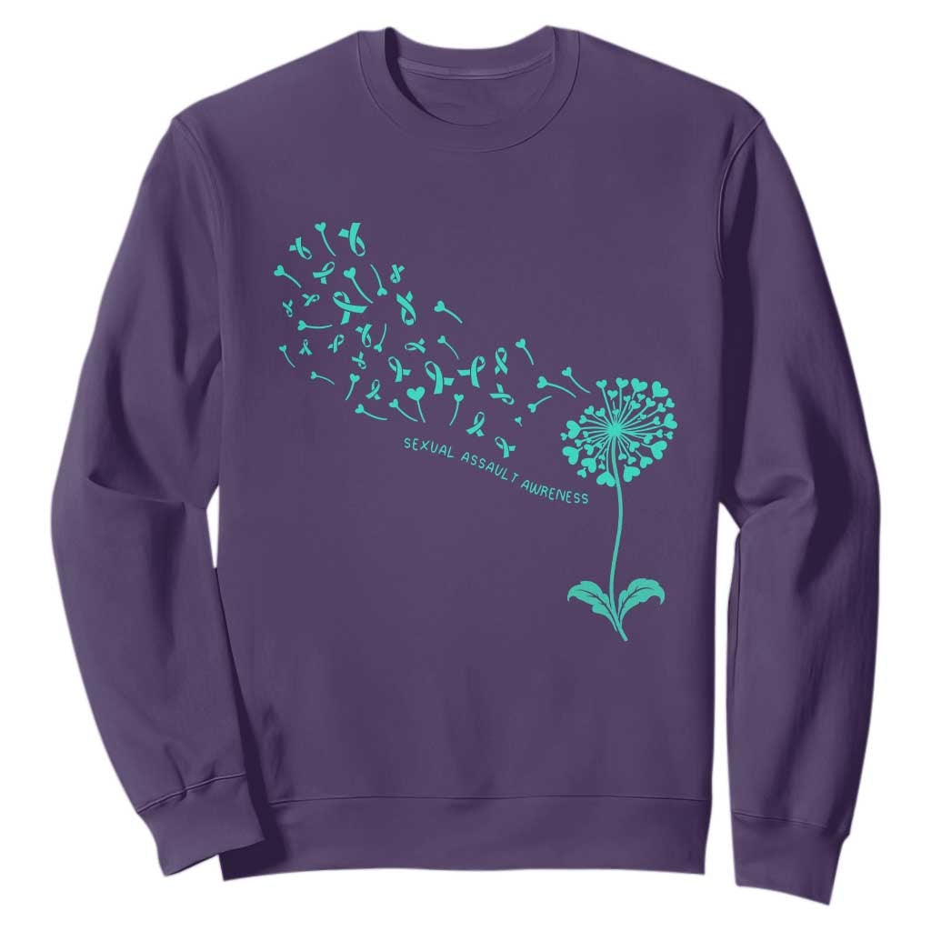 Sexual Assault Prevention Support Sweatshirt Teal Dandelion Ribbons