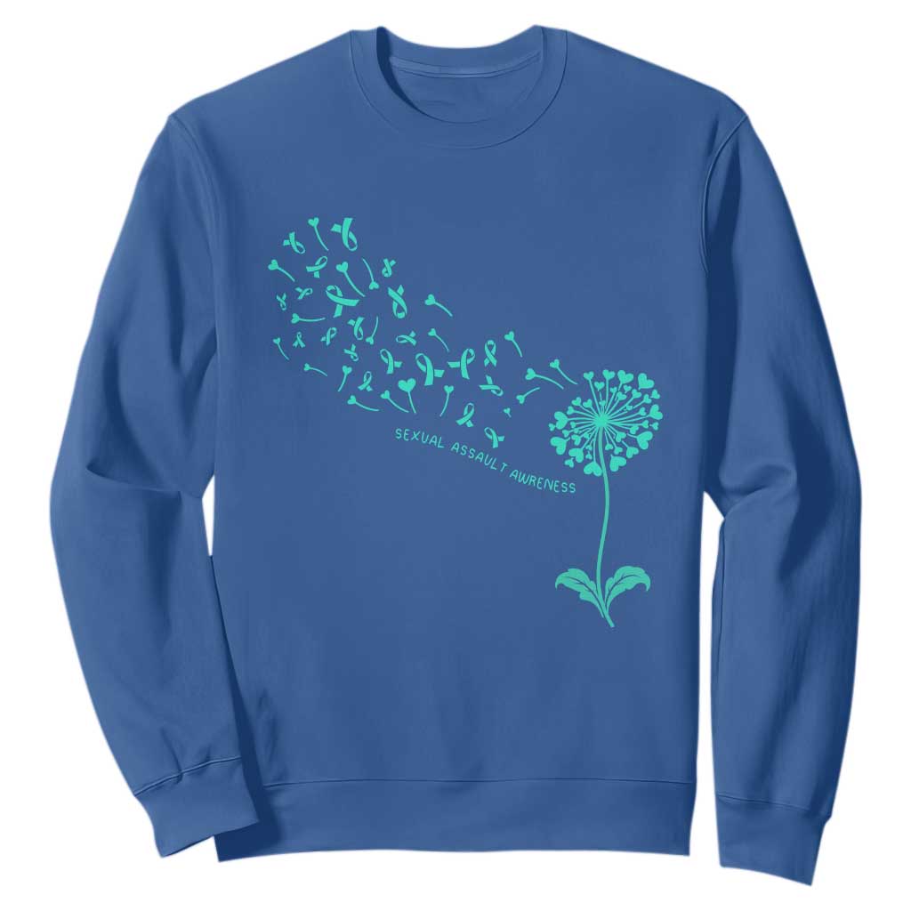 Sexual Assault Prevention Support Sweatshirt Teal Dandelion Ribbons
