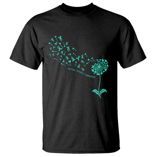 Sexual Assault Prevention Support T Shirt Teal Dandelion Ribbons
