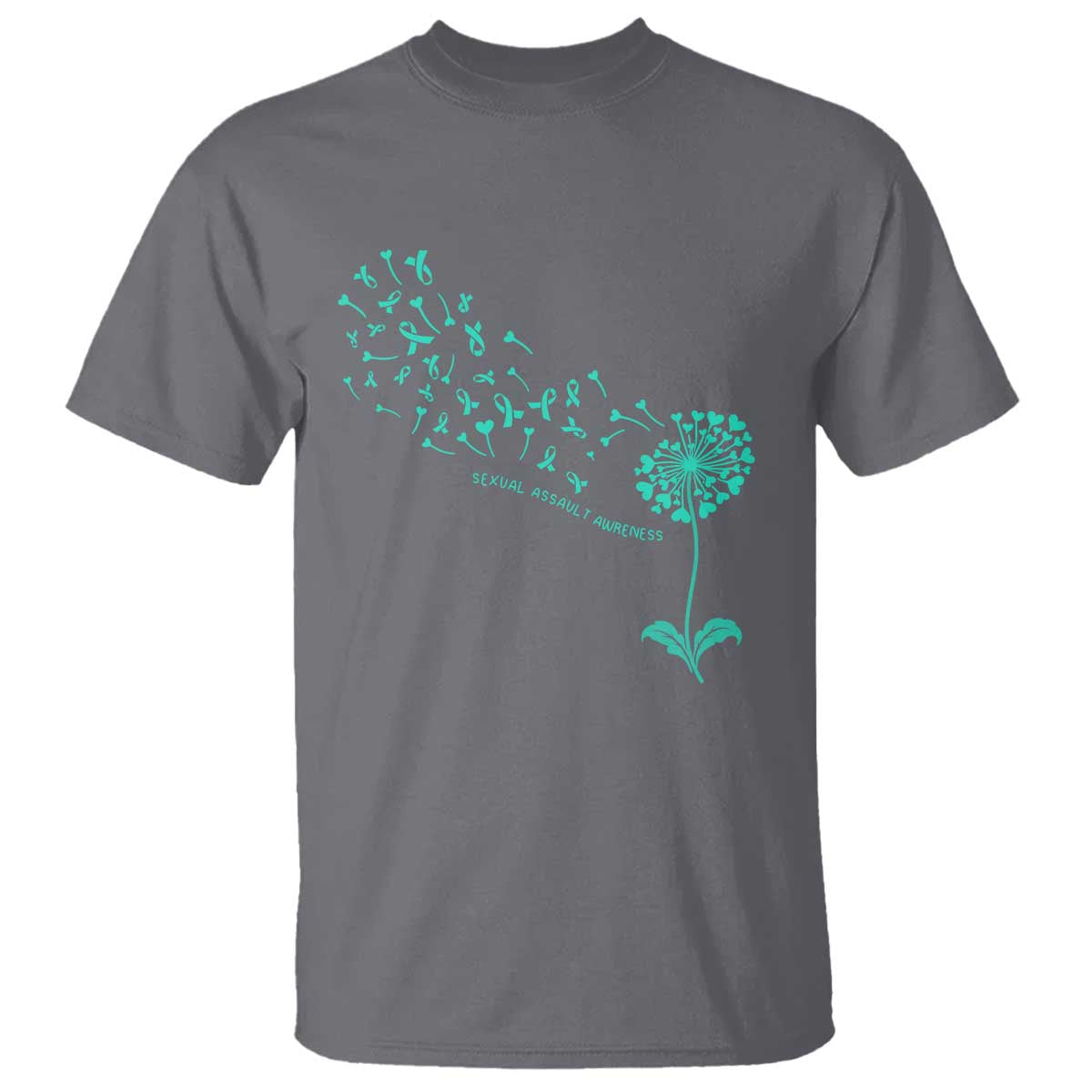 Sexual Assault Prevention Support T Shirt Teal Dandelion Ribbons