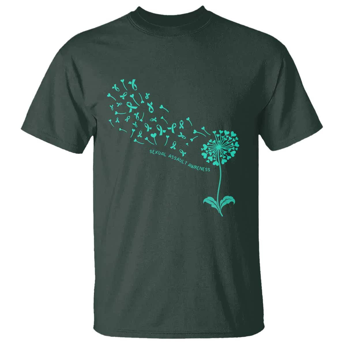 Sexual Assault Prevention Support T Shirt Teal Dandelion Ribbons
