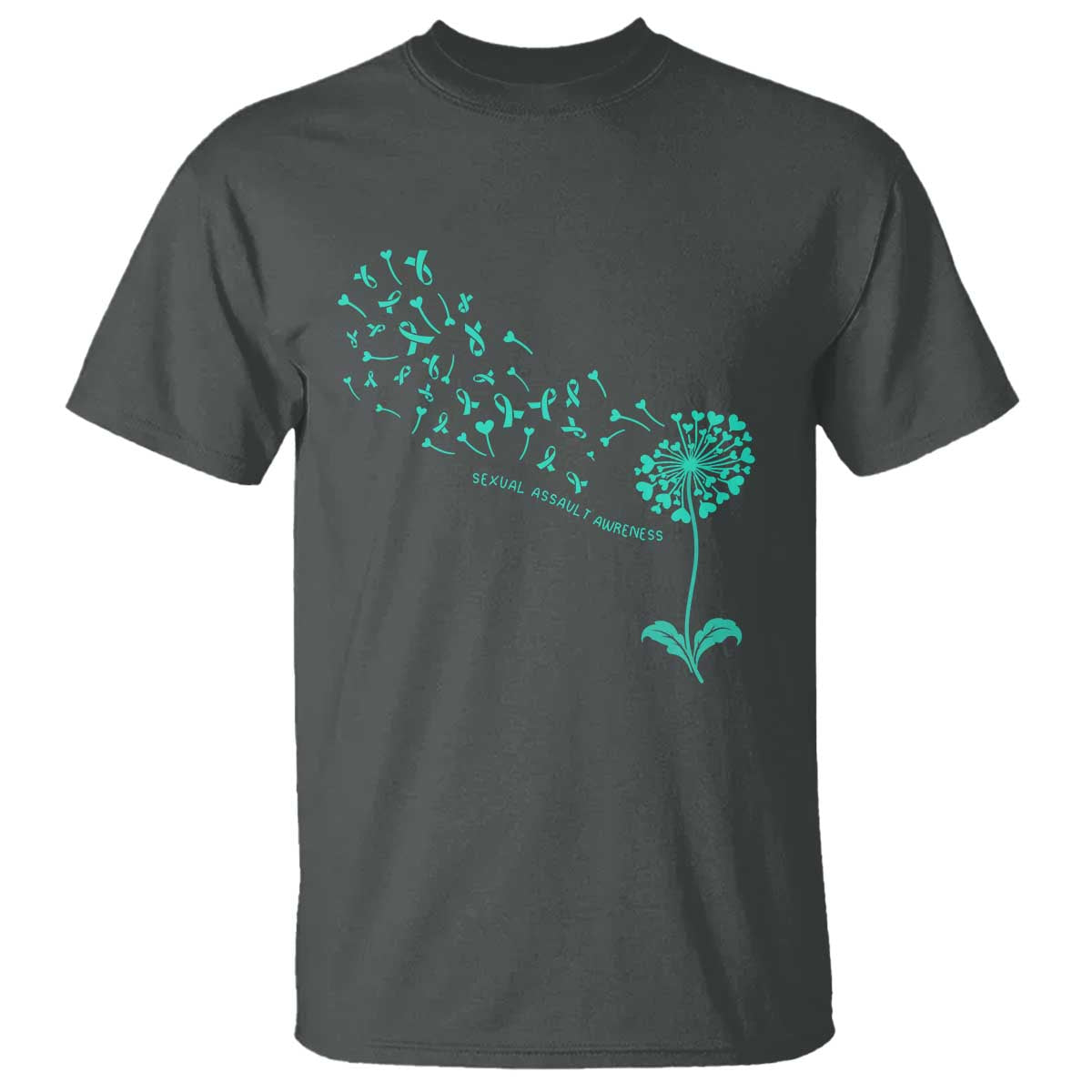 Sexual Assault Prevention Support T Shirt Teal Dandelion Ribbons