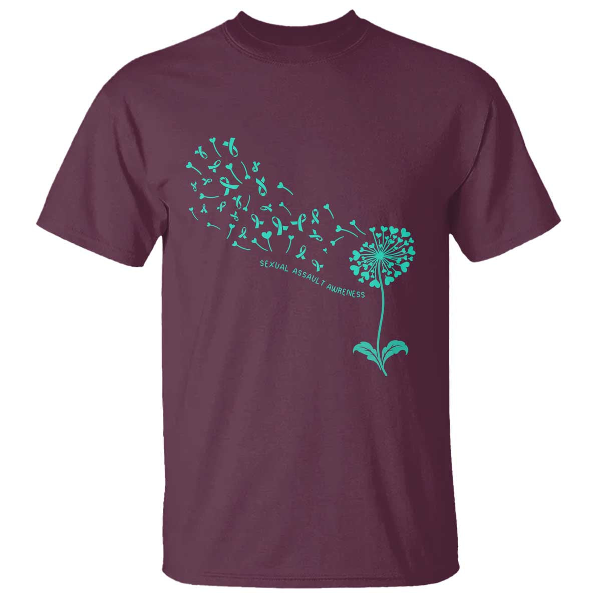 Sexual Assault Prevention Support T Shirt Teal Dandelion Ribbons