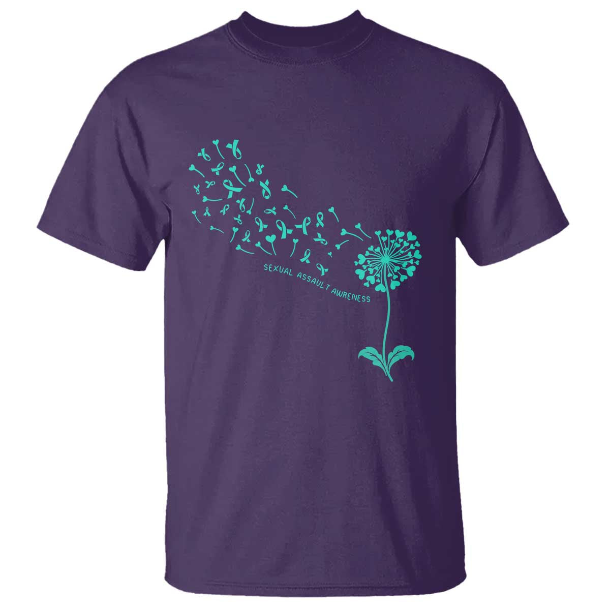 Sexual Assault Prevention Support T Shirt Teal Dandelion Ribbons