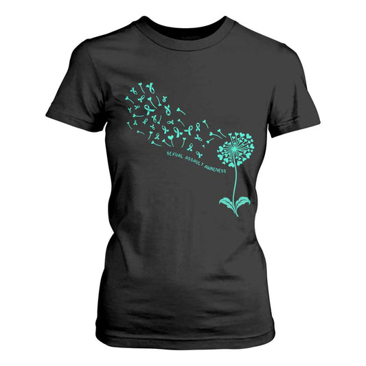 Sexual Assault Prevention Support T Shirt For Women Teal Dandelion Ribbons