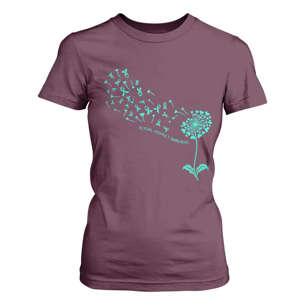 Sexual Assault Prevention Support T Shirt For Women Teal Dandelion Ribbons