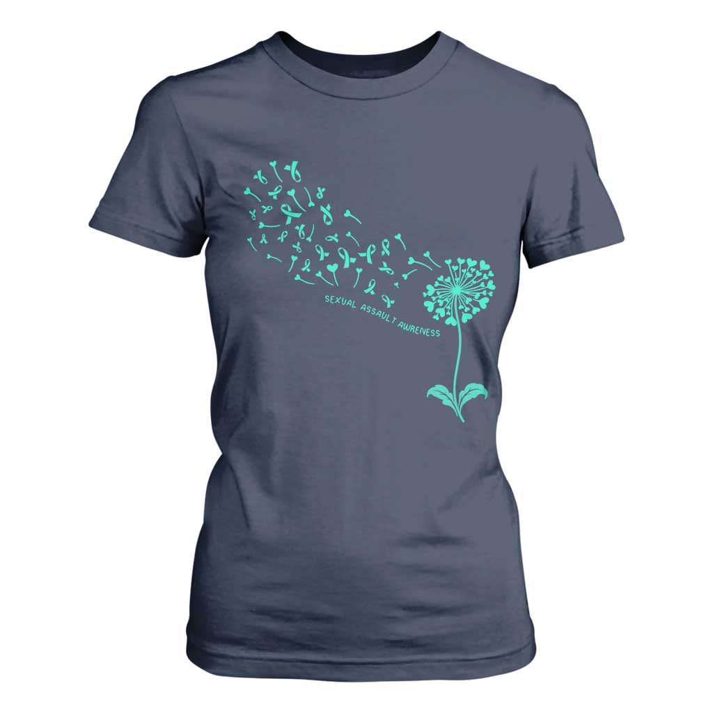 Sexual Assault Prevention Support T Shirt For Women Teal Dandelion Ribbons