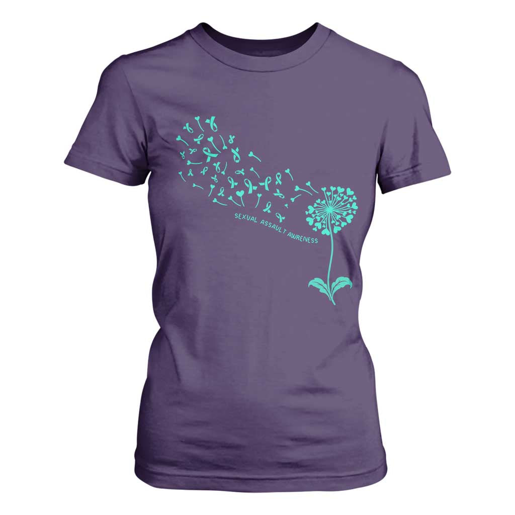 Sexual Assault Prevention Support T Shirt For Women Teal Dandelion Ribbons