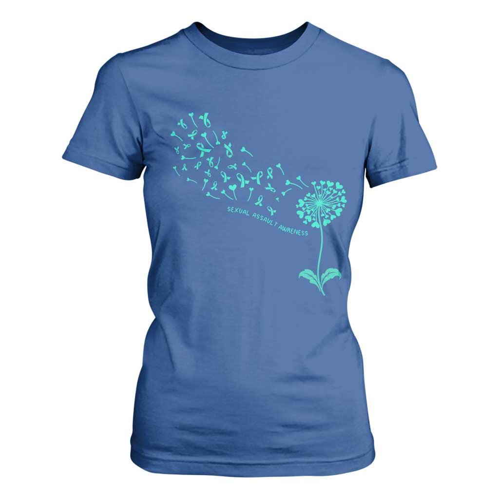 Sexual Assault Prevention Support T Shirt For Women Teal Dandelion Ribbons