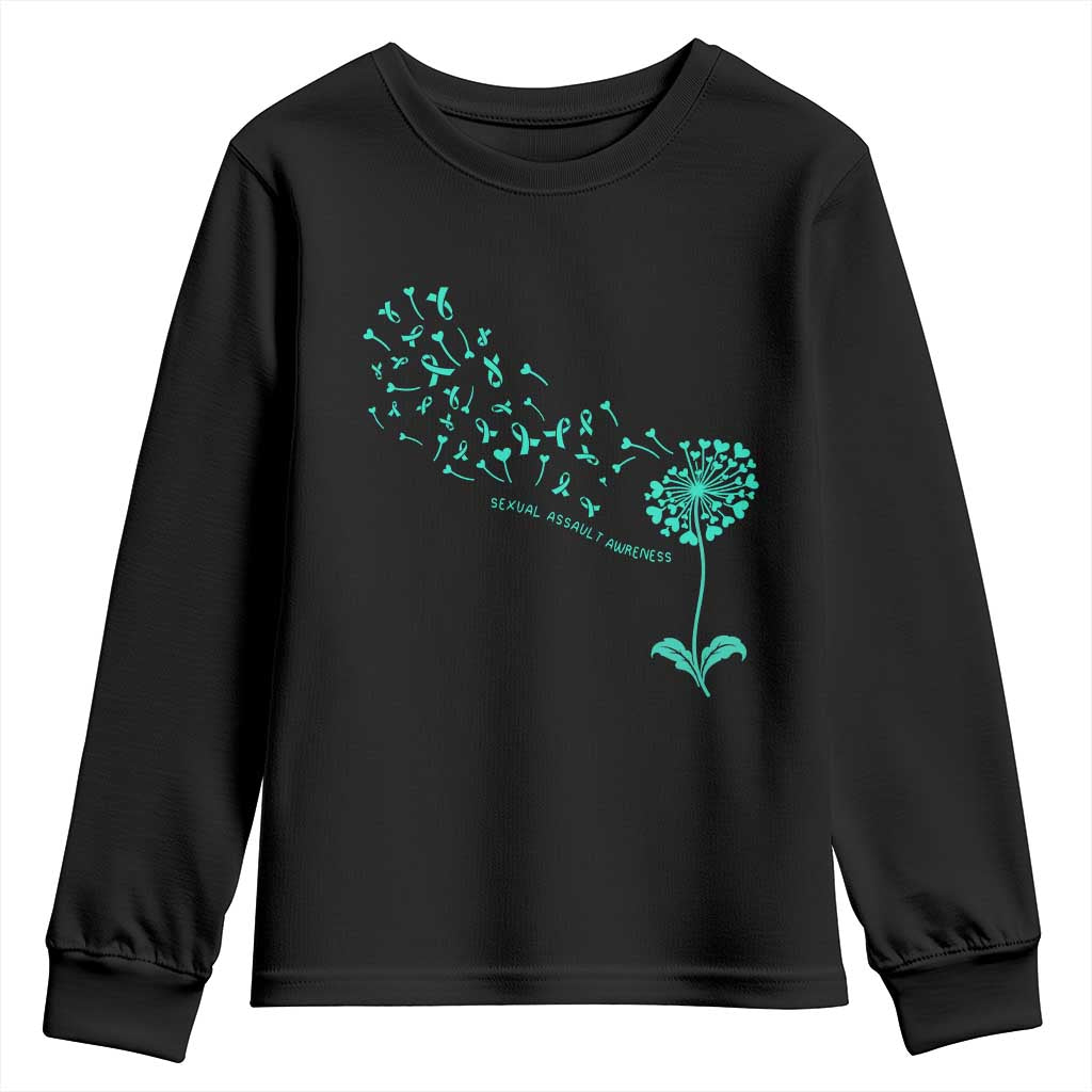 Sexual Assault Prevention Support Youth Sweatshirt Teal Dandelion Ribbons