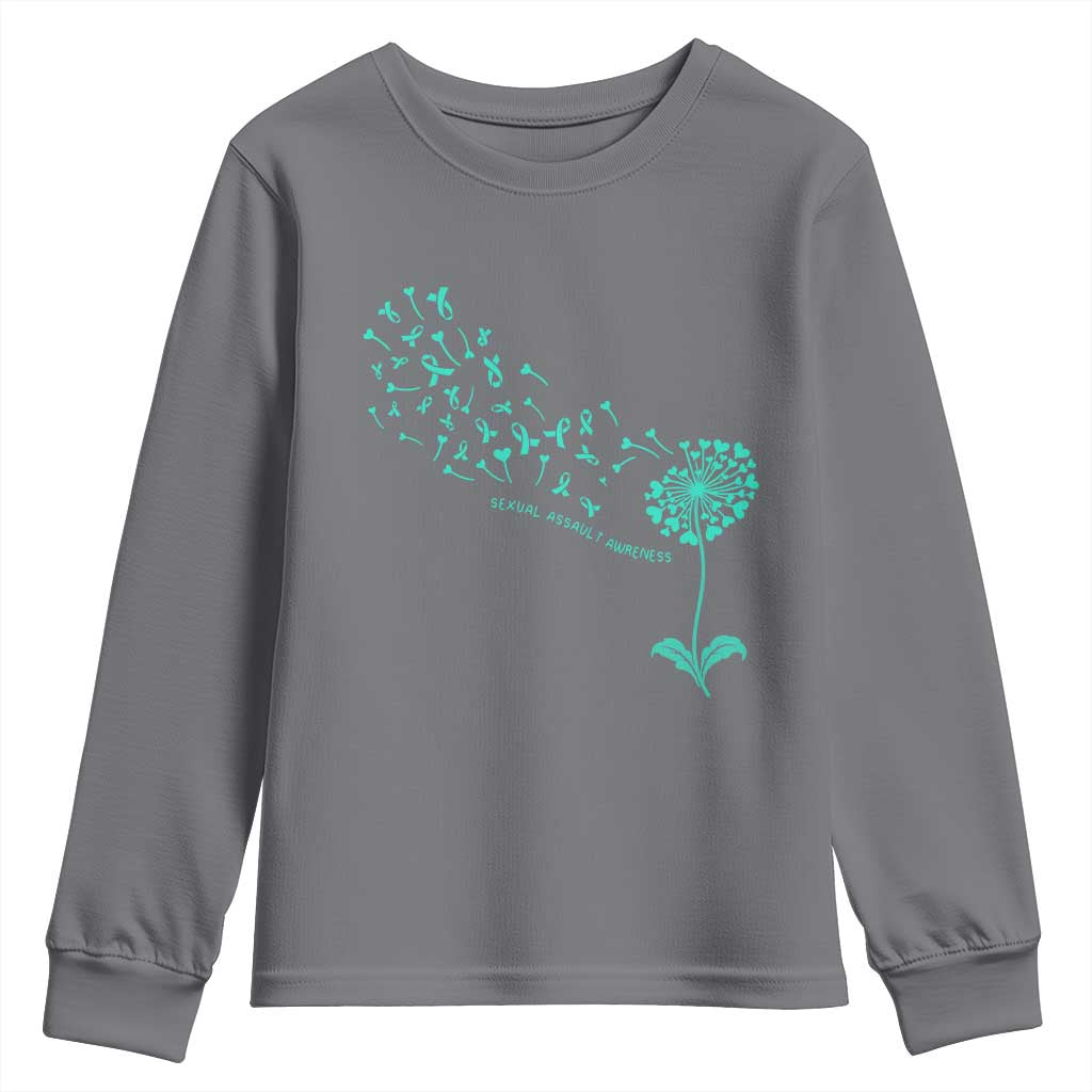 Sexual Assault Prevention Support Youth Sweatshirt Teal Dandelion Ribbons