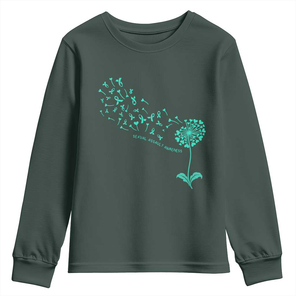Sexual Assault Prevention Support Youth Sweatshirt Teal Dandelion Ribbons