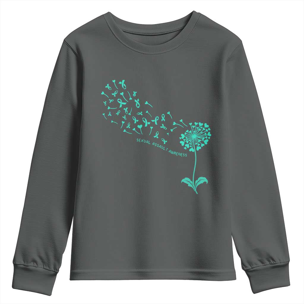 Sexual Assault Prevention Support Youth Sweatshirt Teal Dandelion Ribbons