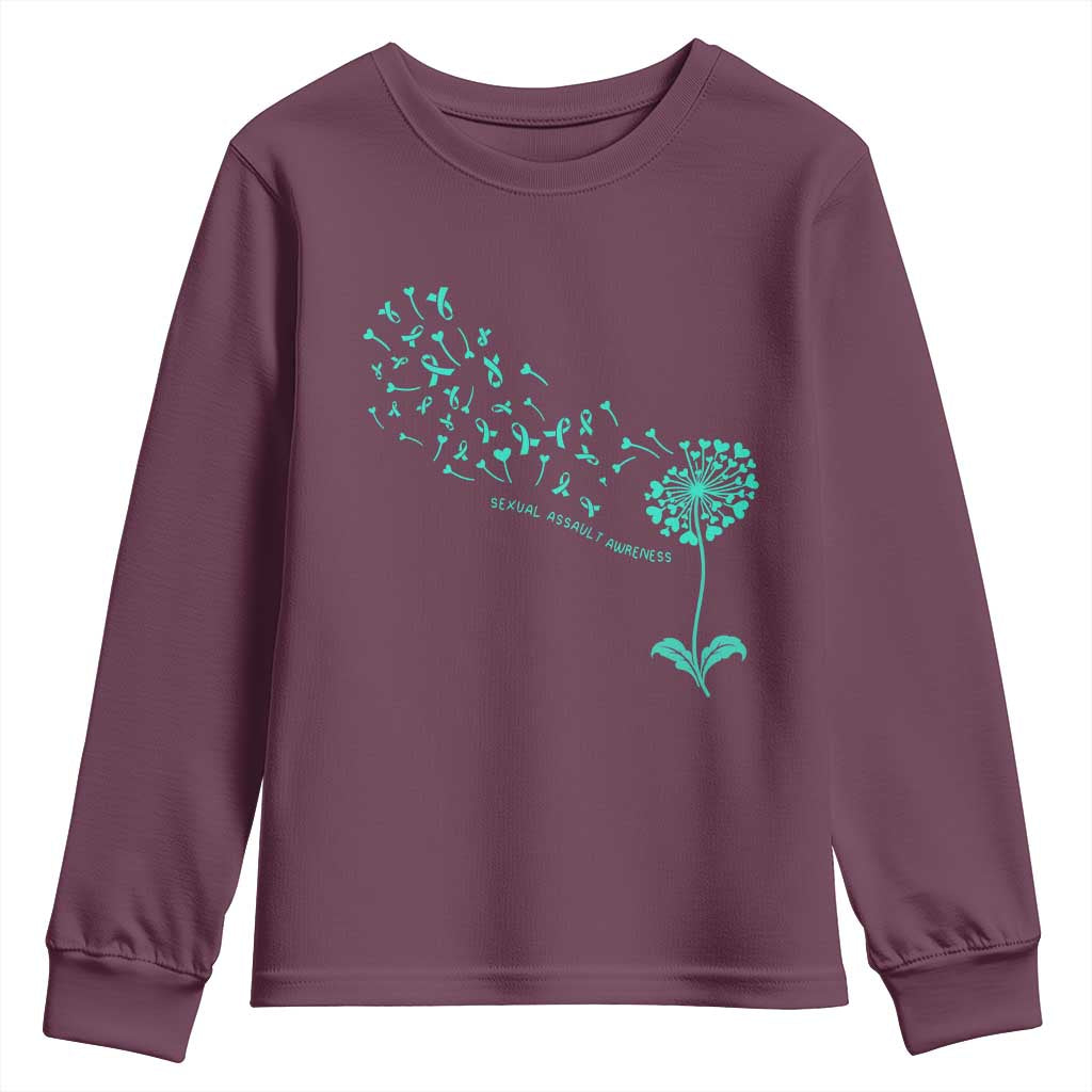 Sexual Assault Prevention Support Youth Sweatshirt Teal Dandelion Ribbons