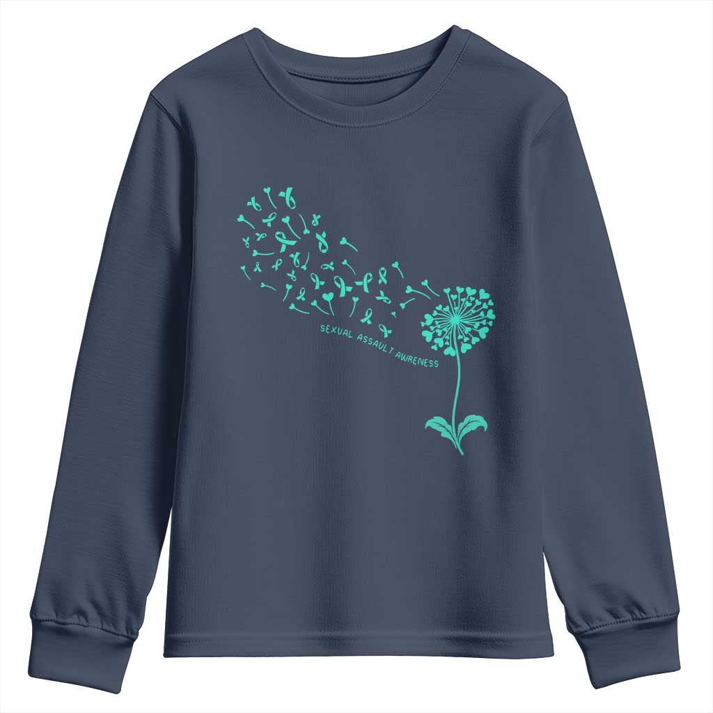 Sexual Assault Prevention Support Youth Sweatshirt Teal Dandelion Ribbons