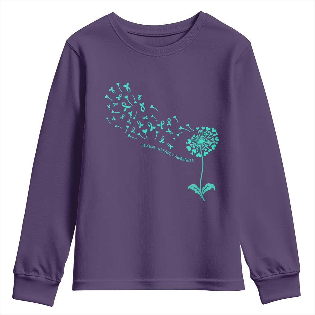 Sexual Assault Prevention Support Youth Sweatshirt Teal Dandelion Ribbons