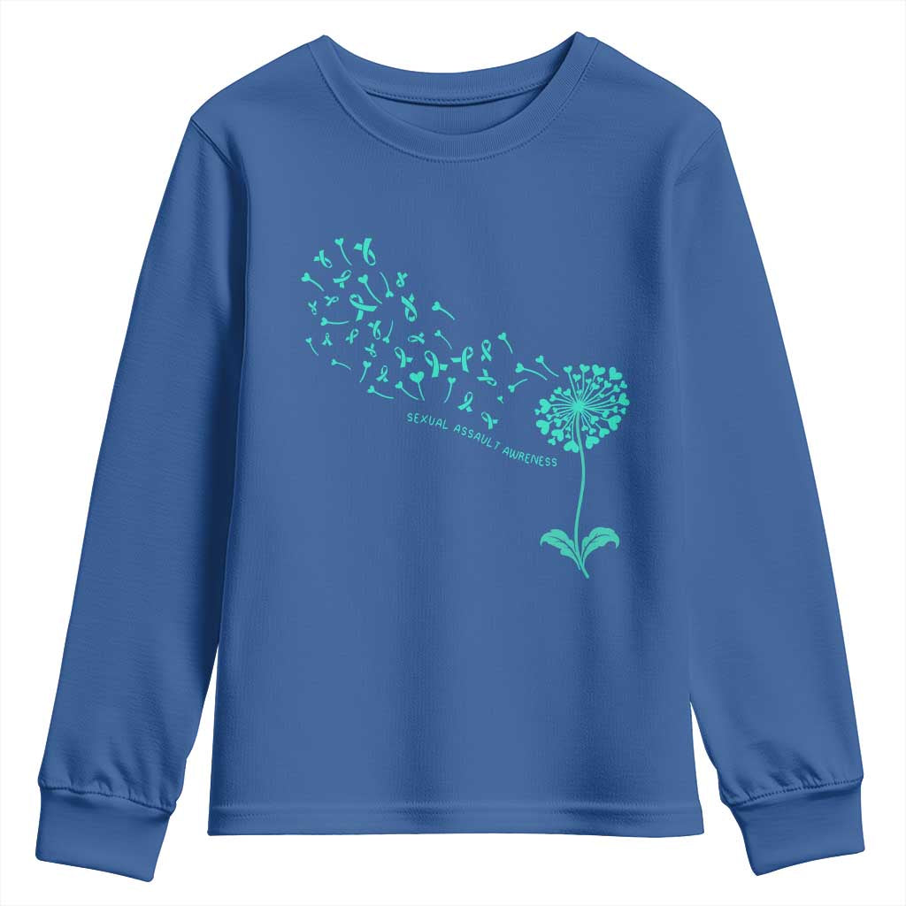 Sexual Assault Prevention Support Youth Sweatshirt Teal Dandelion Ribbons