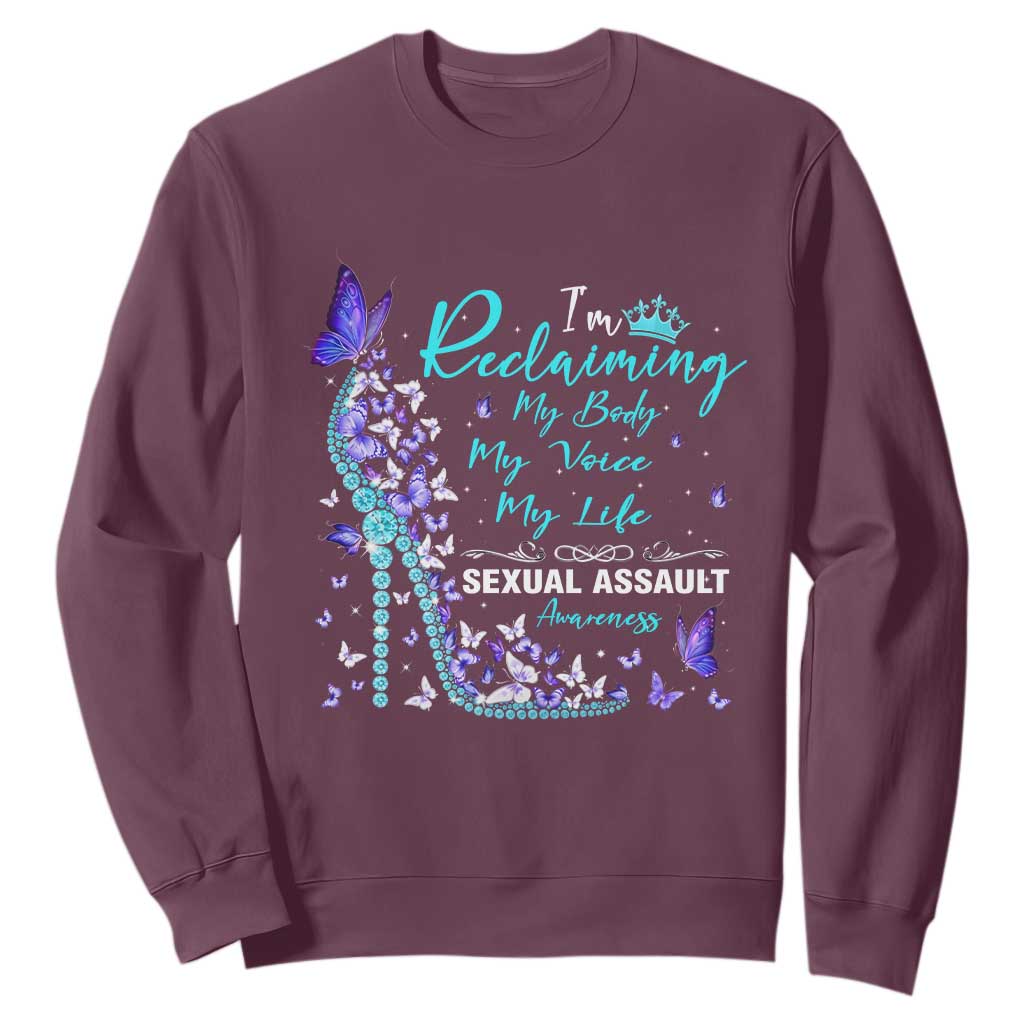 Sexual Assault Prevention Support Sweatshirt I Am Reclaiming My Body My Voice My Life Womens Rights