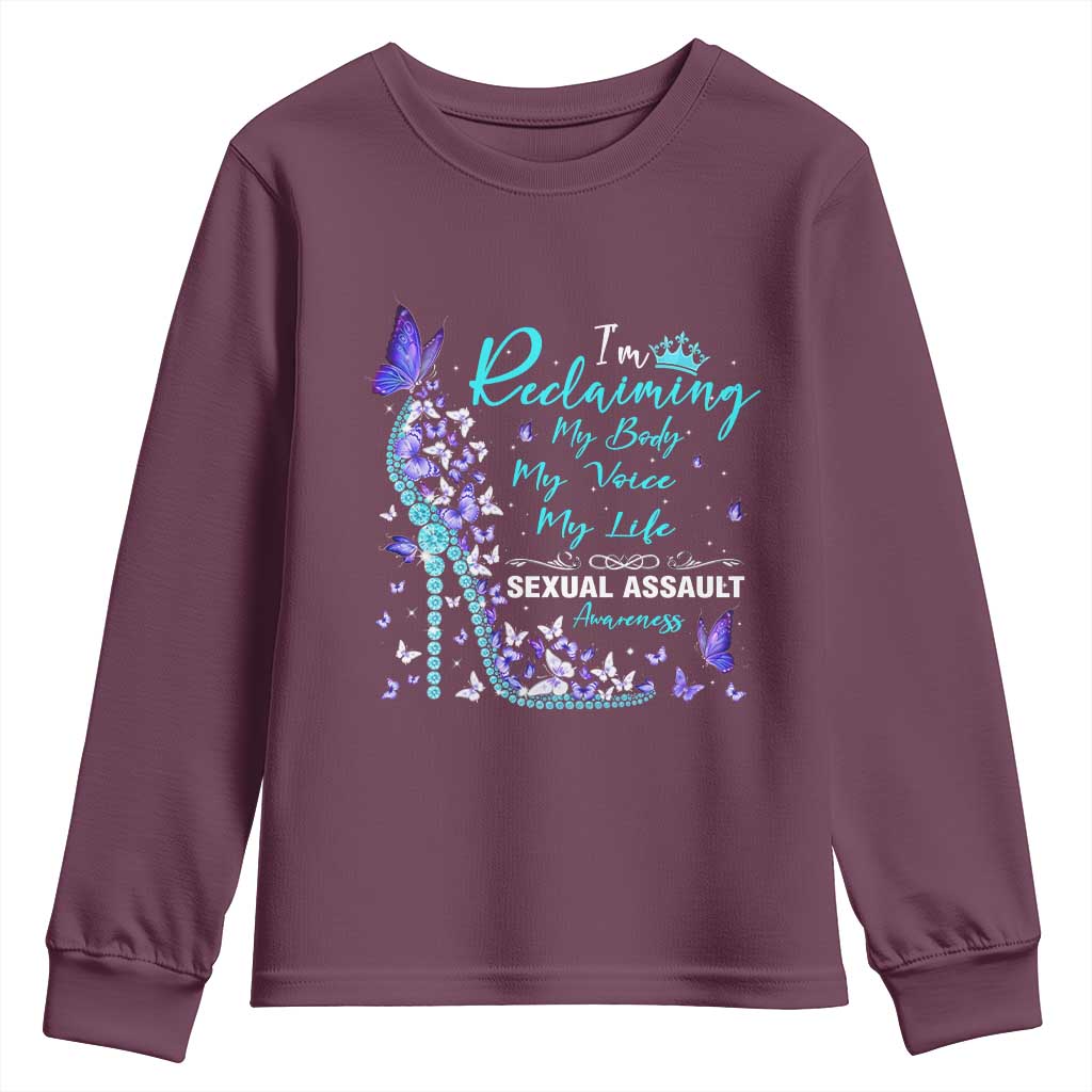 Sexual Assault Prevention Support Youth Sweatshirt I Am Reclaiming My Body My Voice My Life Womens Rights