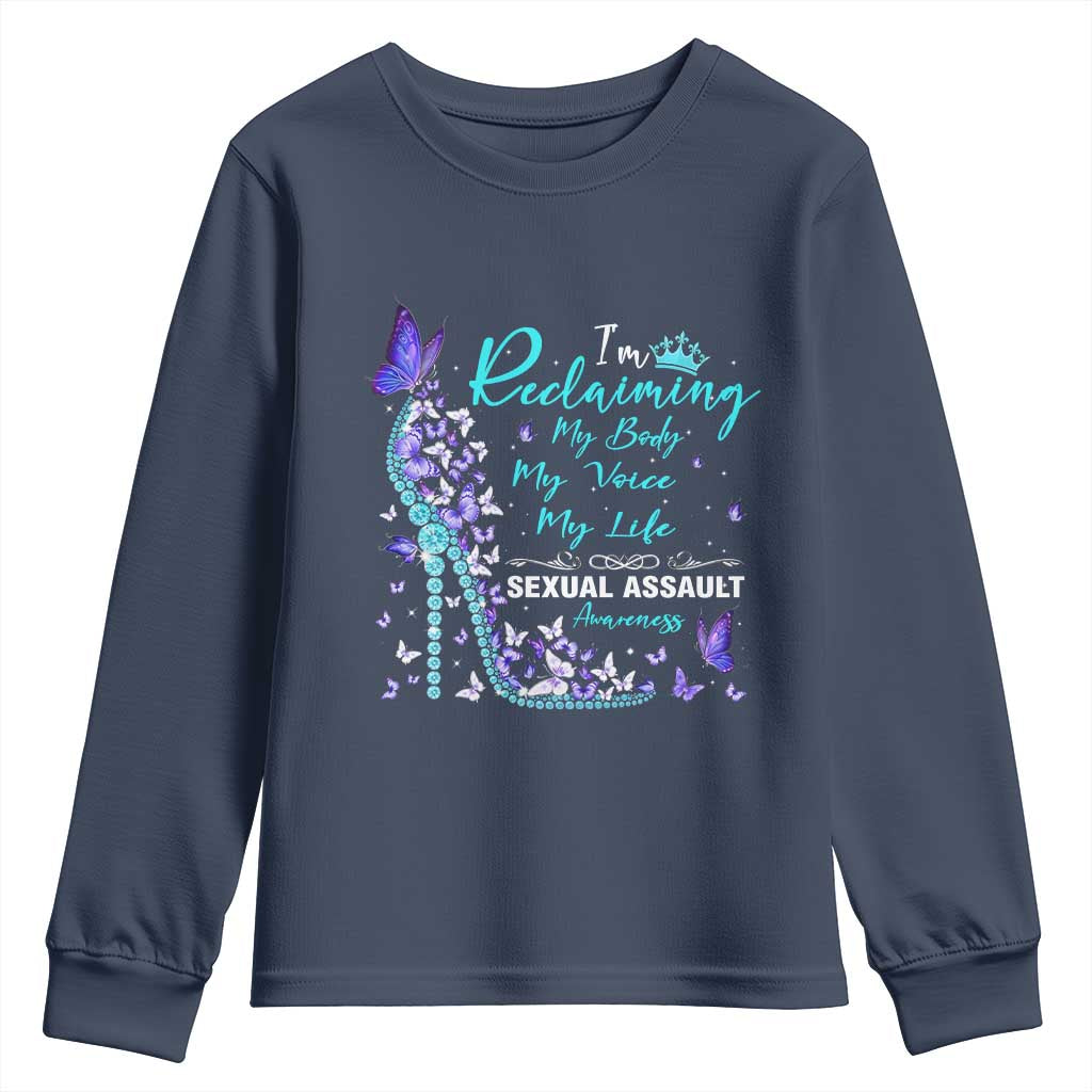 Sexual Assault Prevention Support Youth Sweatshirt I Am Reclaiming My Body My Voice My Life Womens Rights