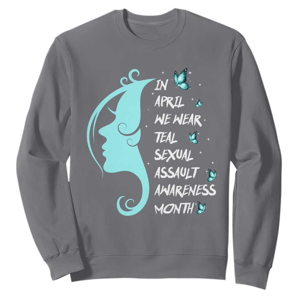 Sexual Assault Prevention Support Sweatshirt In April We Wear Teal Ribbon