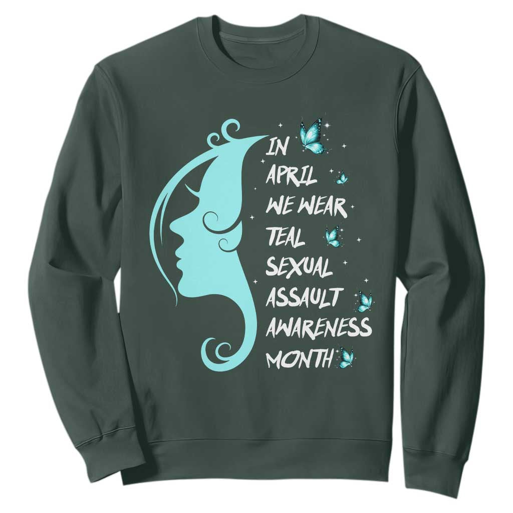 Sexual Assault Prevention Support Sweatshirt In April We Wear Teal Ribbon