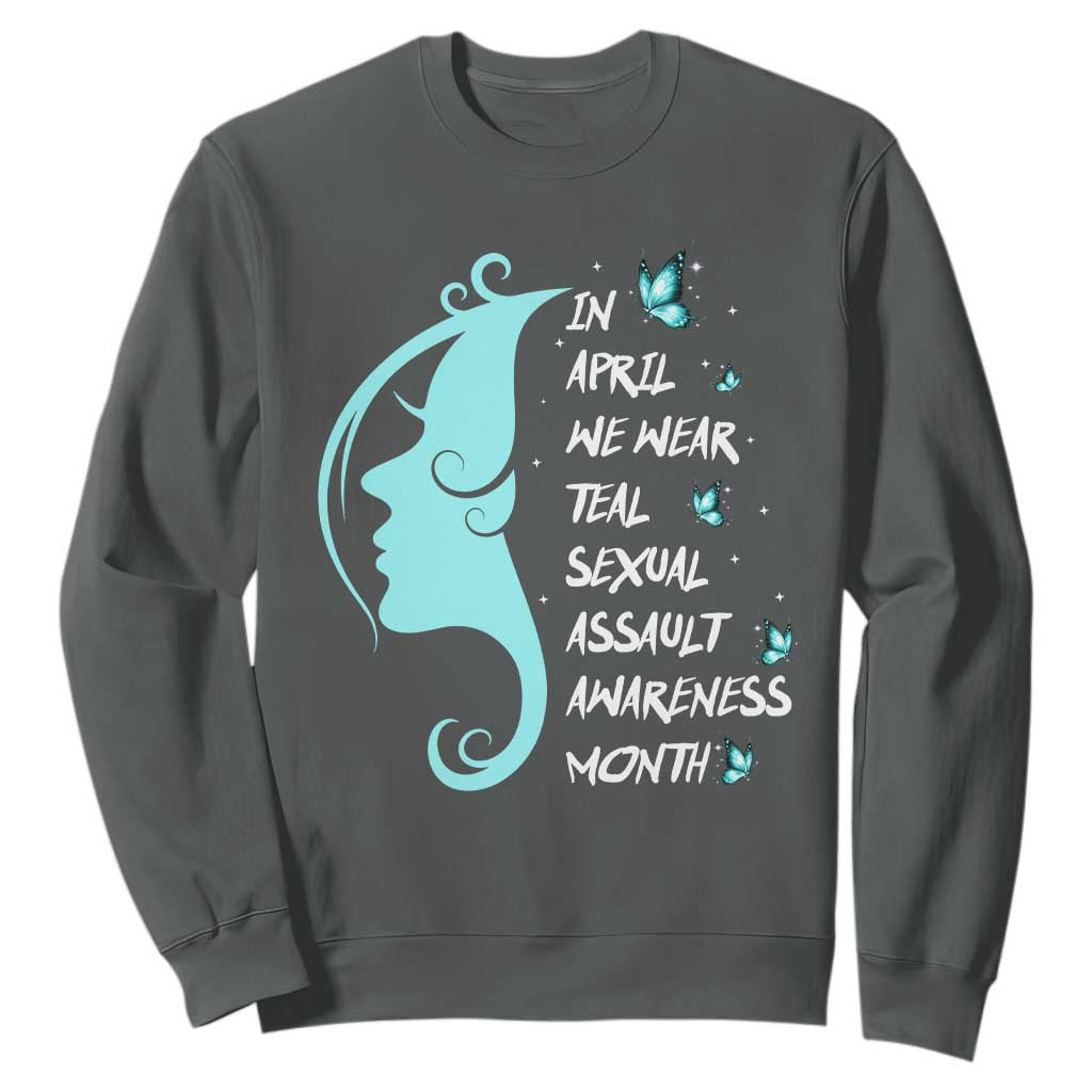 Sexual Assault Prevention Support Sweatshirt In April We Wear Teal Ribbon