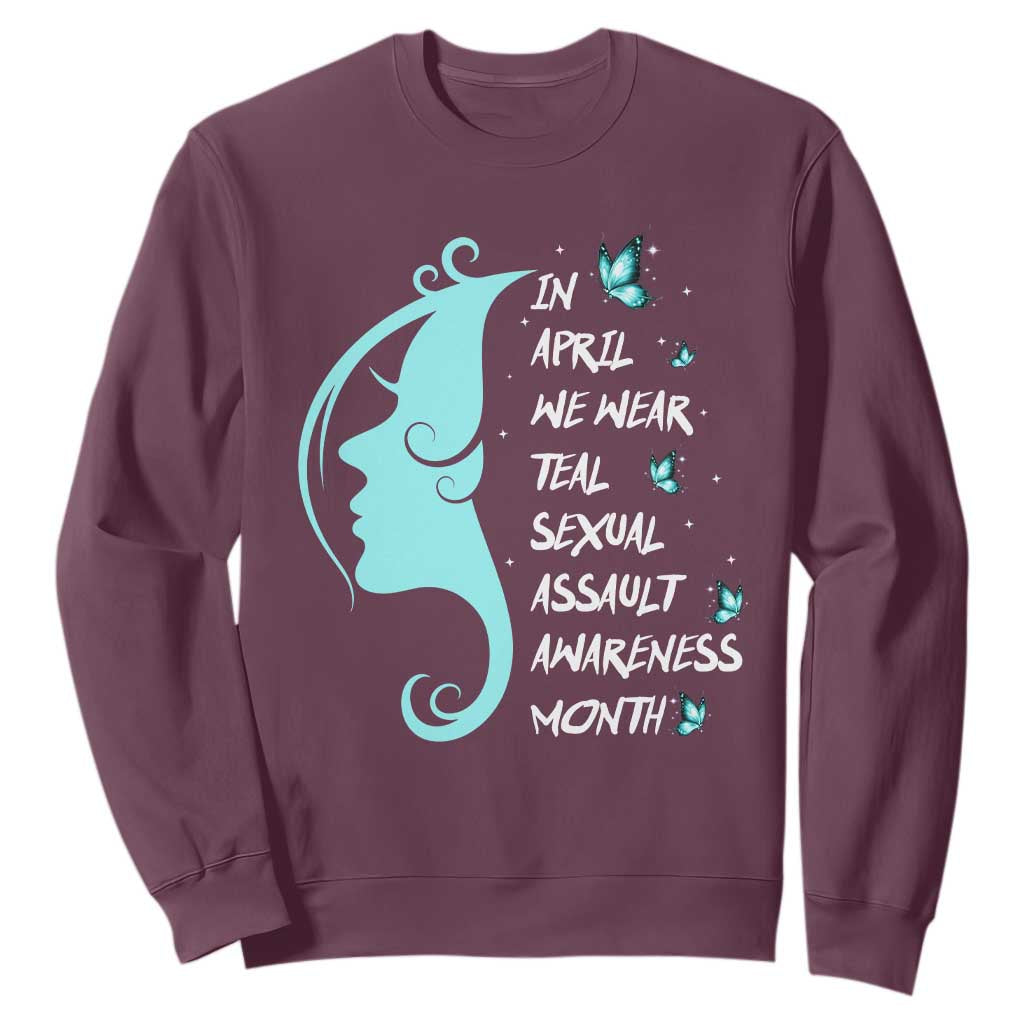 Sexual Assault Prevention Support Sweatshirt In April We Wear Teal Ribbon