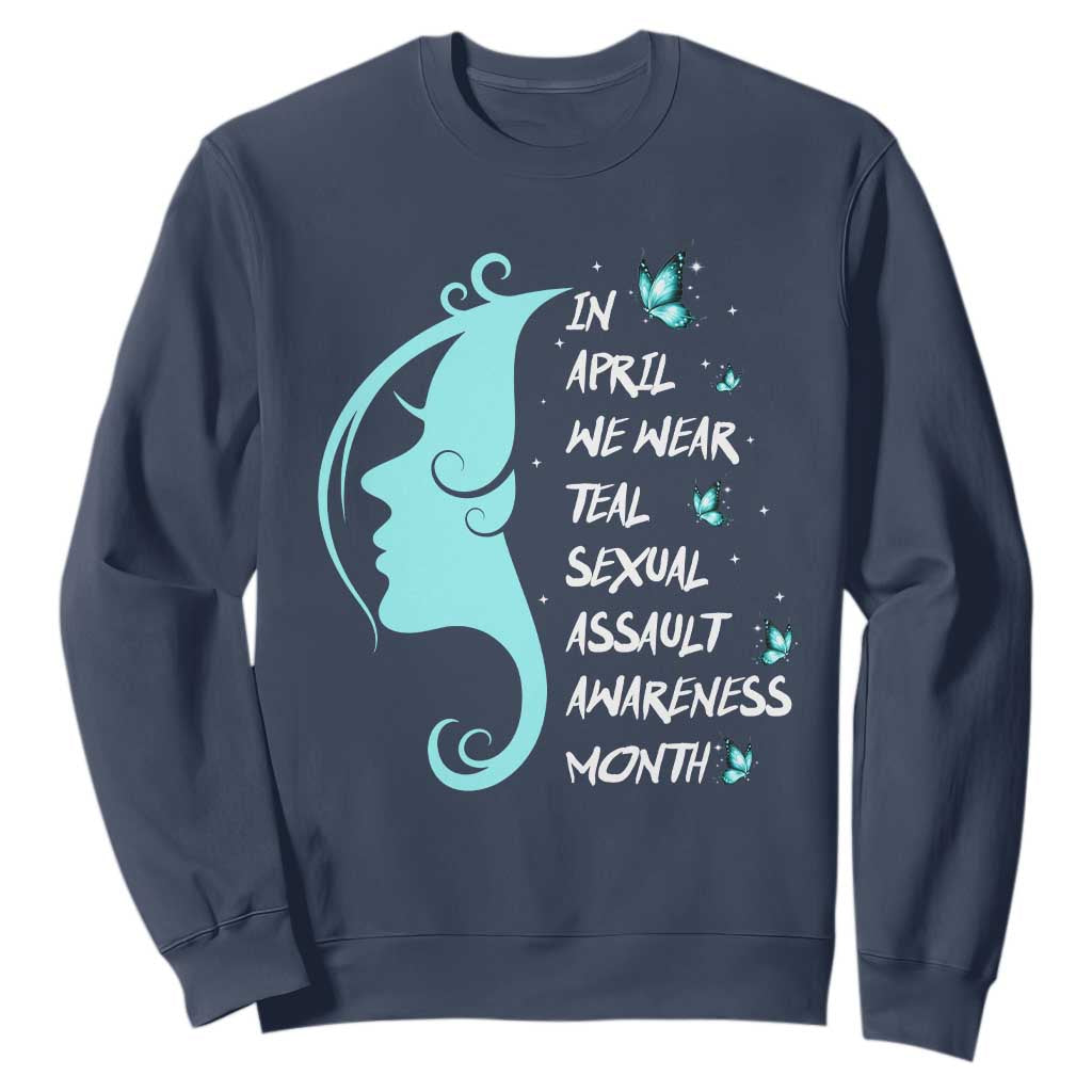 Sexual Assault Prevention Support Sweatshirt In April We Wear Teal Ribbon