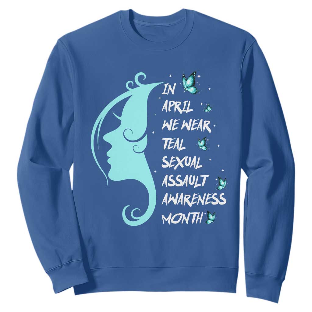 Sexual Assault Prevention Support Sweatshirt In April We Wear Teal Ribbon