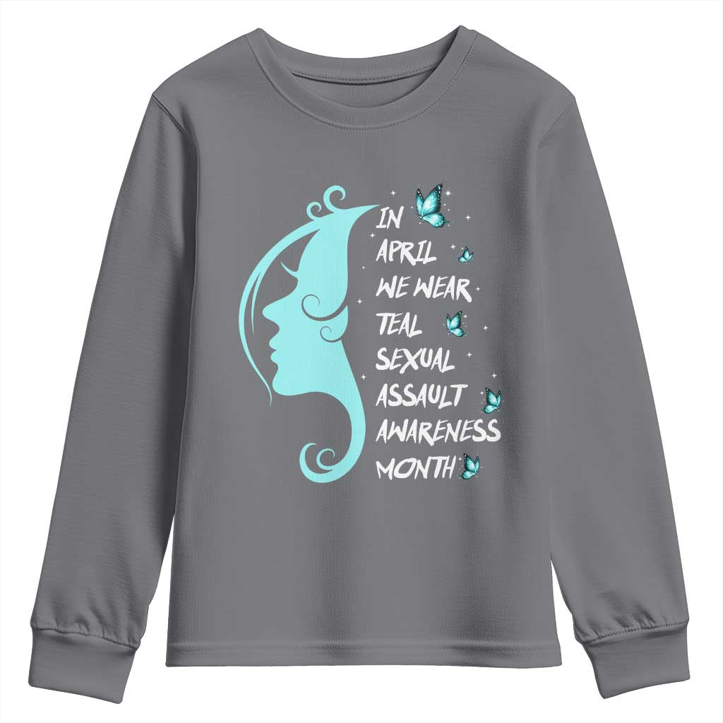 Sexual Assault Prevention Support Youth Sweatshirt In April We Wear Teal Ribbon